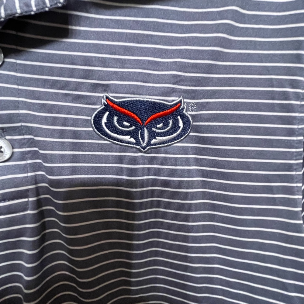 Russell Athletic Men’s Striped Polyester FAU Owls Collared Polo, Size S - Picture 3 of 7